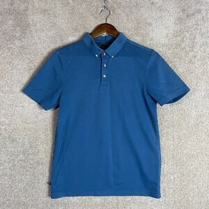 Travis Mathew Polo Shirt Mens Small S Blue Button Down Short Sleeve Pique Golf